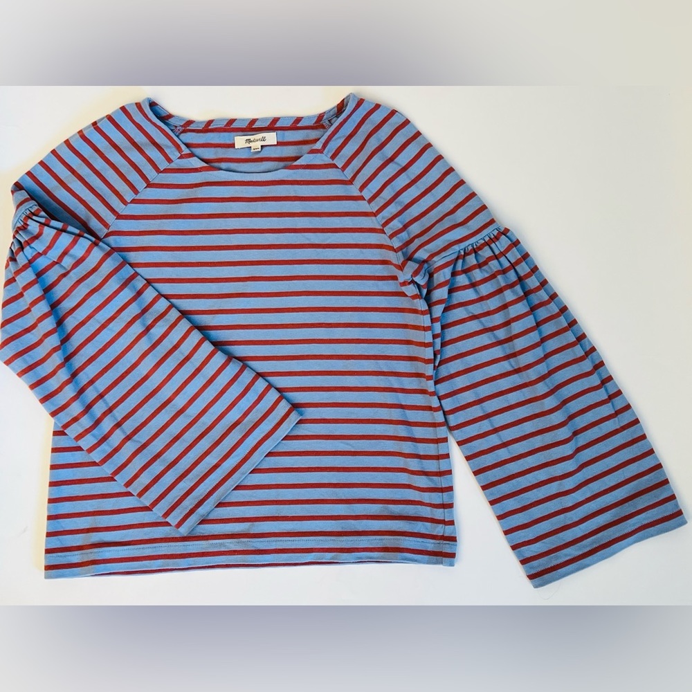 Madewell Shirred-sleeve Stripe Sailor Top - (size xxs) - Picture 5 of 10